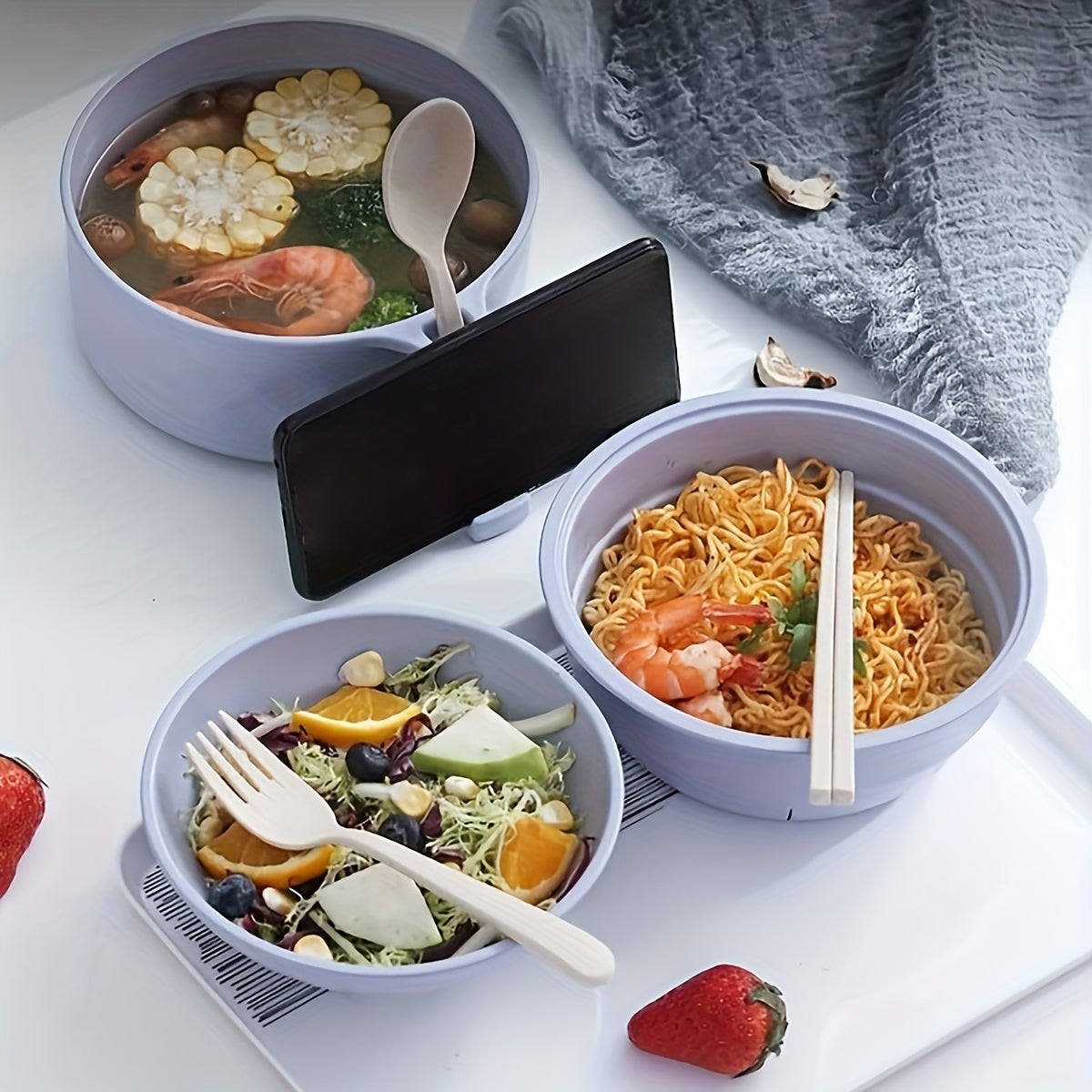 New Microwave-Safe Plastic Ramen Bowl Set – Instant Noodle Soup Cup with Chopsticks, Essential for Dorm Fast Food, Dishwasher Safe, Perfect for Home, Outdoor Picnics & Parties