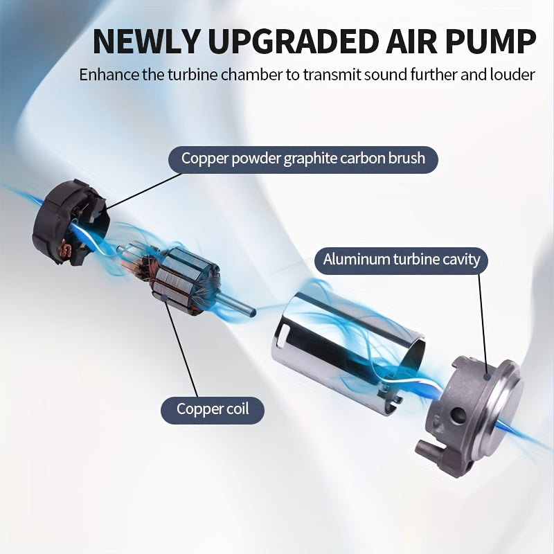 Large Truck Horn 12V High-Low Heavy Bass Super Loud Train Sound Boat Sound Air Horn Marine Dual Trumpet Horn with Built-in Air Compressor, Suitable for Ships, Cars, Trucks, Jeeps and Other 12V Vehicles