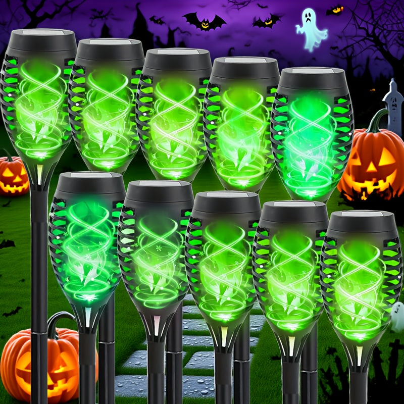 10 Pack Color Solar Flame Lights with Auto Color Changing, Includes Festival and Halloween Home Decorative Ambient Light, and Outdoor Waterproof LED Lighting, Auto On/Off from Dusk to Dawn