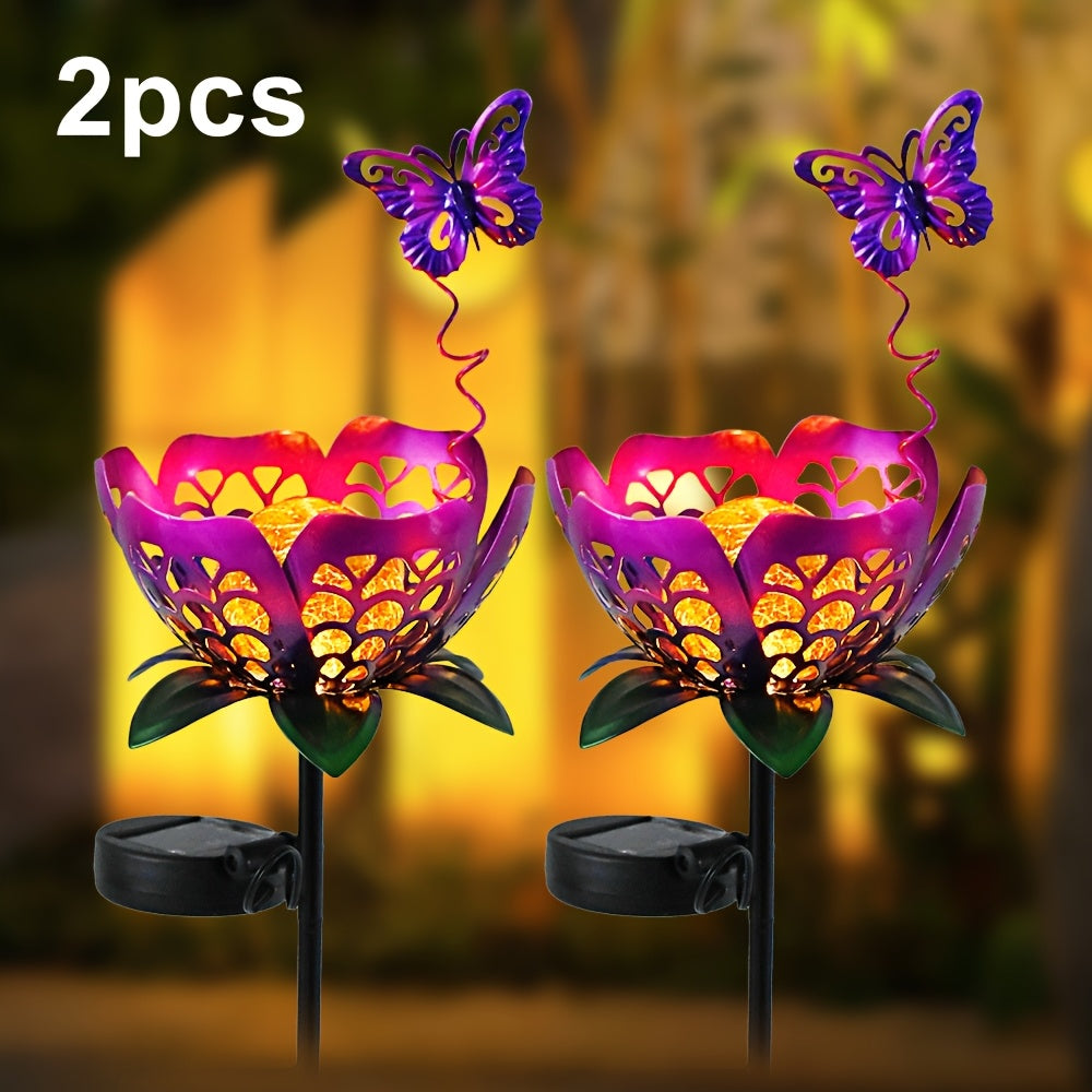 2/3-Piece Solar Hollow Sunflower Lawn Light - IP44 Splash-Proof Waterproof, with Cracked Glass and Metal Flower Design, Suitable for Garden, Courtyard and Walkway Decoration, Solar Garden Light, Valentine's Day / Easter Decoration / Gift