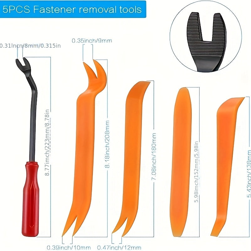 Automotive Retainer Clip Kit with 5 Removal Tools - 6 Sizes of Plastic Push-Type Trim Clips Fasteners, Car Body Bumper Fender Rivet Assortment for Trucks & Motorcycles