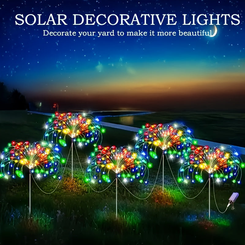 FACHOI 8件套-480LED太阳能烟花灯带智能光感器 4件套-240LED 适用于户外庭院、步道、露营、派对、婚礼、圣诞节和聚会 具有8种照明模式：白色/暖白色/多彩