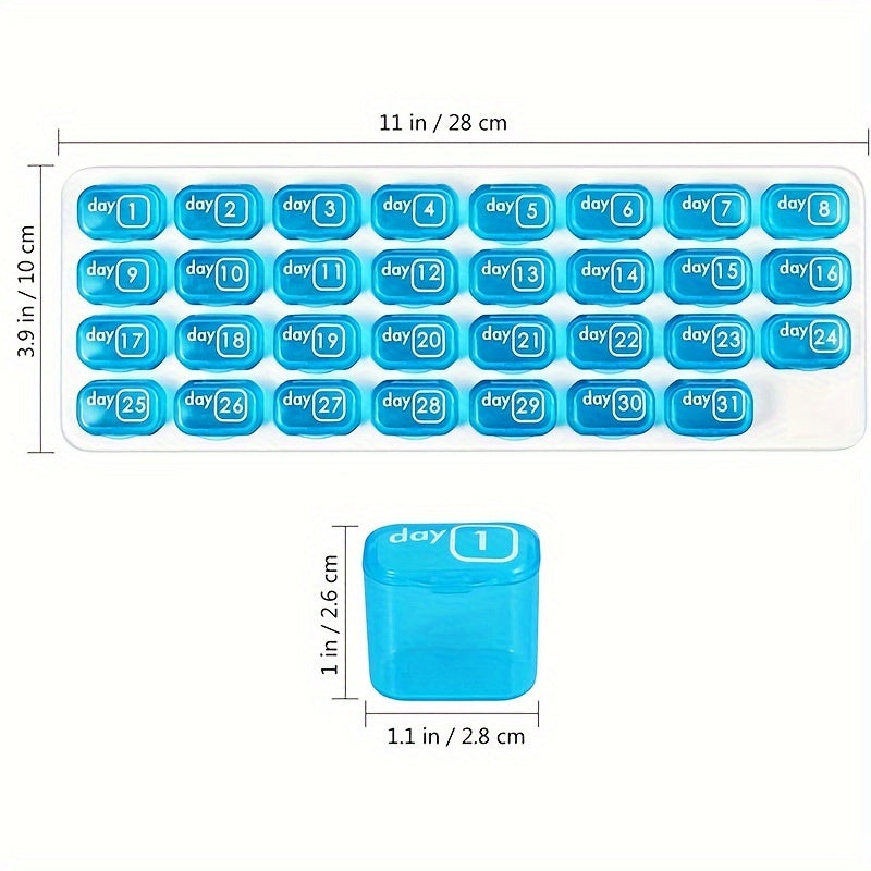 升级加厚款31天收纳盒，高质量便携式带盖收纳盒，4周胶囊容器，每日可拆卸隔间，可收纳维生素、糖果、渔具等， 感恩节圣诞节母亲节新年生日礼物长辈药盒 家用旅行便携式药丸盒