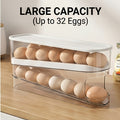 Space-Saving Double-Layer Transparent Automatic Rolling Egg Storage Container with White Lid – Made of Durable PP Plastic – Double-Layer Egg Storage System
