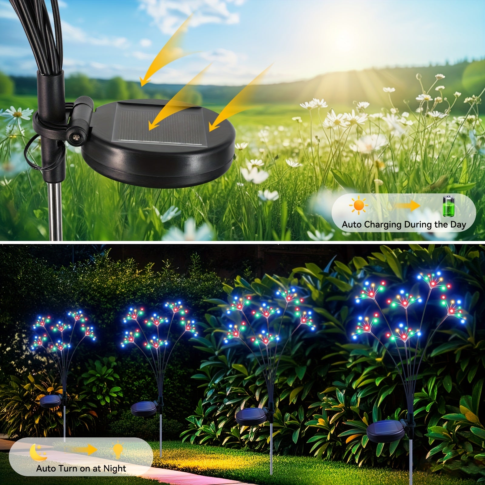 4-Pack Solar Garden Light Outdoor LED, Flickering Solar Fireworks Light, 2 Modes, Solar-Powered Decorative Swaying Light, Suitable for Courtyard, Walkway, Patio, Flower Bed, Camping, Party, Christmas Gift Decoration