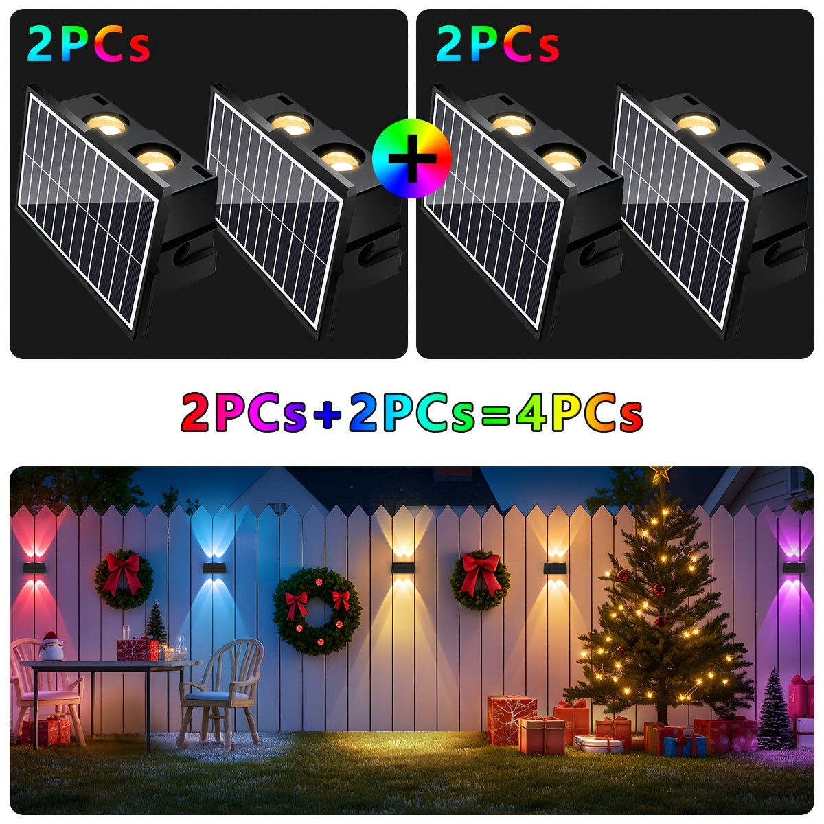 2/4-Piece - Solar Fence Light, Solar Up and Down Light, Wall Washer Light, Solar Outdoor Light, Adjustable RGB Solar Light, Bright Solar Garden Light, Suitable for Outdoor Courtyard, Garden, Patio, Yard, Fence, Alley, Decoration