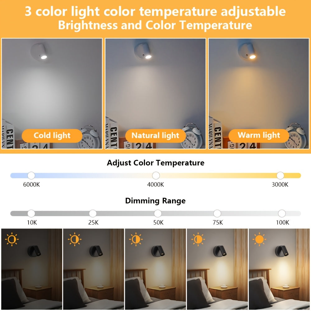 4-pack adjustable wall light, stepless dimming table lamp, USB rechargeable desk light, eye-protection night light, touch switch reading light, room decoration, mini magnetic spotlight, home lighting, gift, bedside decorative light, stair step light