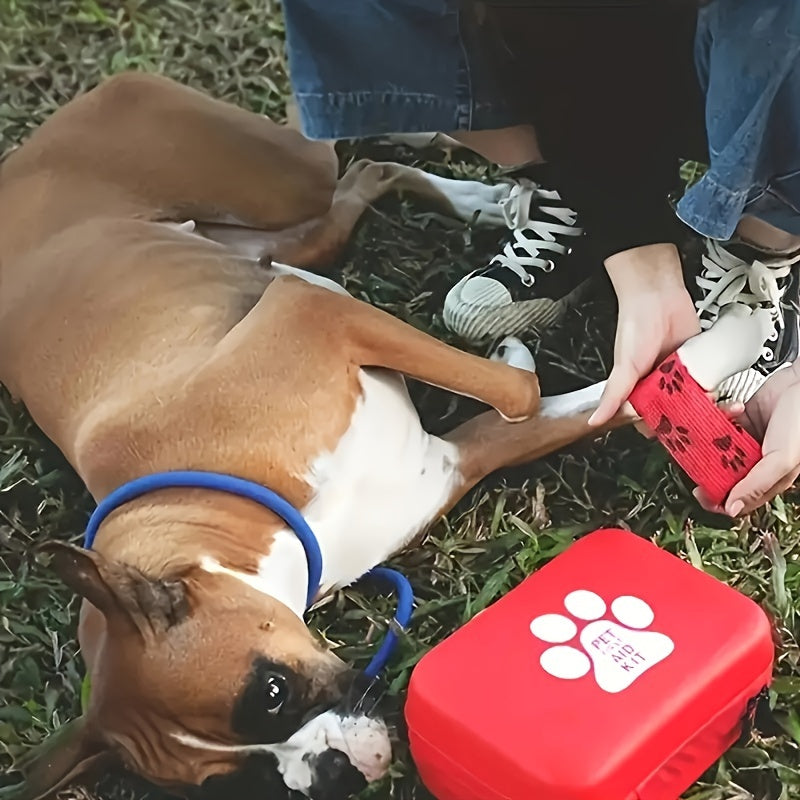 宠物急救包：狗狗和猫咪专用，便携式急救箱，包含紧急用品、宠物急救指南、驱蚤药、生存毯等，适合徒步、露营、背包旅行和狩猎等户外活动，配件齐全