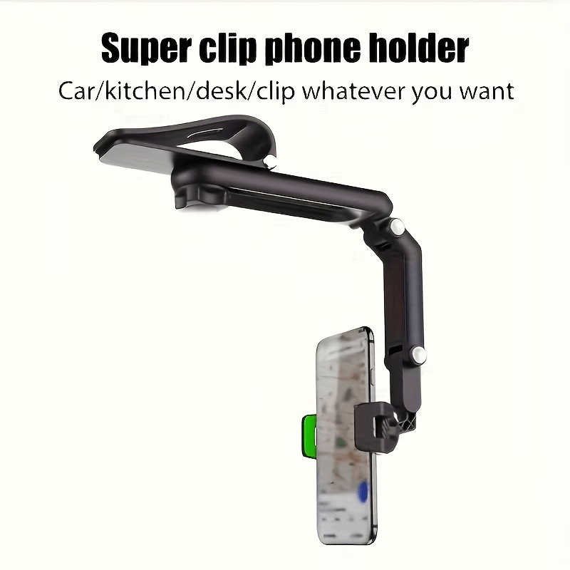 Car Phone Mount with 1080° Rotating Sun Visor Clip, ABS Material, Suitable for Various Environments: Bedroom, Kitchen & Car