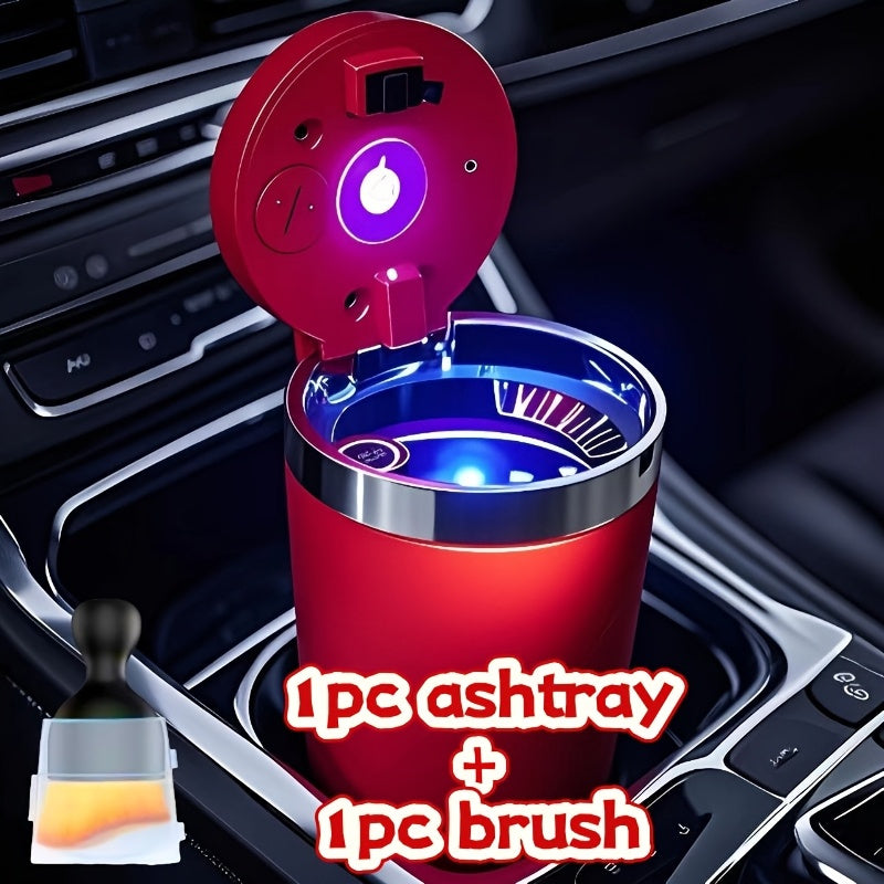 2 Car Ashtrays / 1 Car Ashtray + 1 Brush Automatic Car Ashtray with LED Light, Removable Cleaning Brush, Portable Design, Easy to Install