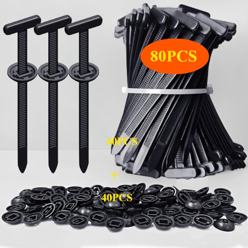 80-Piece Heavy Duty Nylon Cable Tie Mounts with Self-Locking Pin & Button Head – for Auto Repair, Engine, Mud Flaps, Fenders & Trunk Fasteners, Durable Plastic Wire Management Clips, Automotive Use, Multi-Purpose Organizer