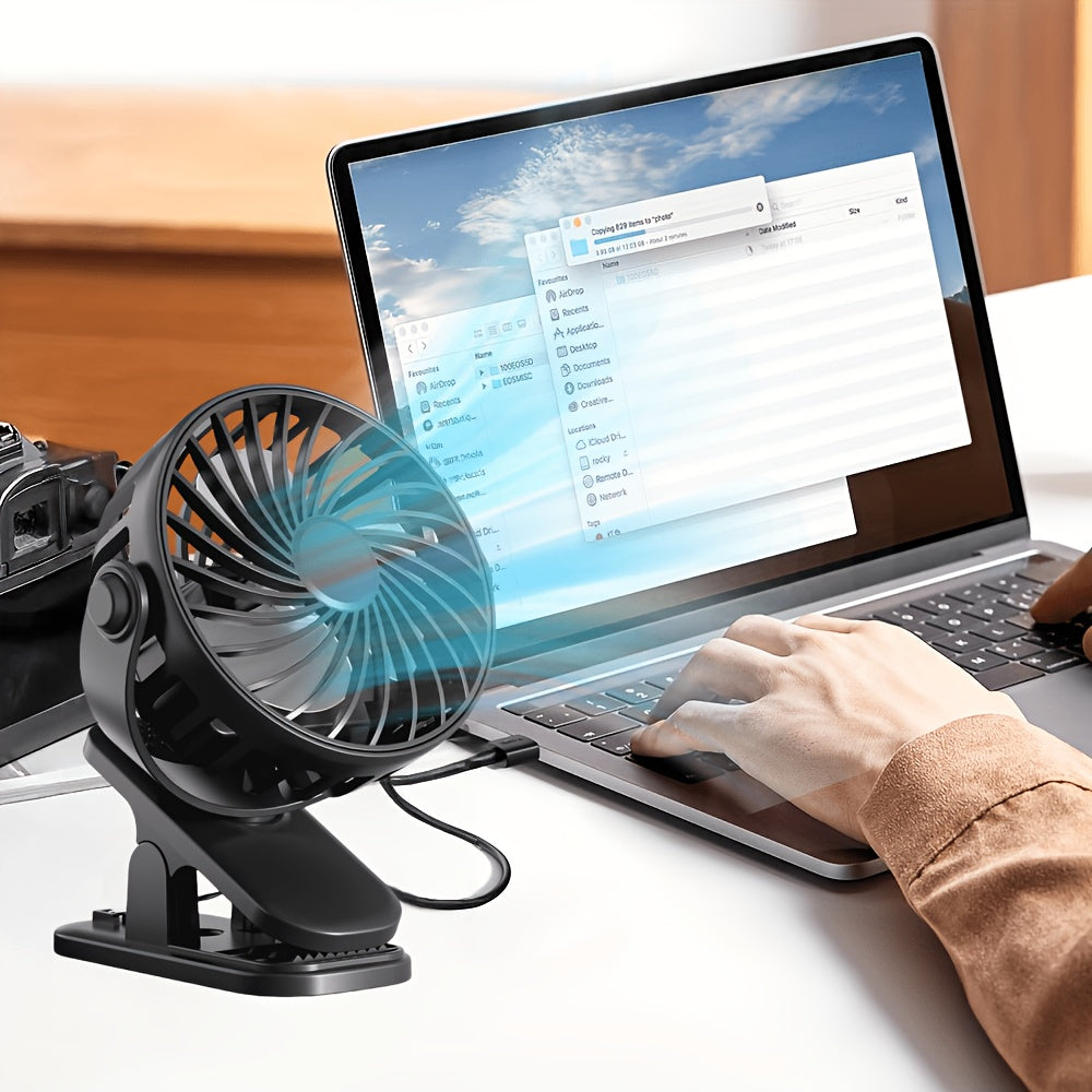USB Rechargeable Mini Desktop Fan, Quiet 3-Speed Adjustment, Lightweight Portable, 360° Adjustable Angle, Personal Cooling Fan for Home, Car, Office, Dormitory, Camping and Travel