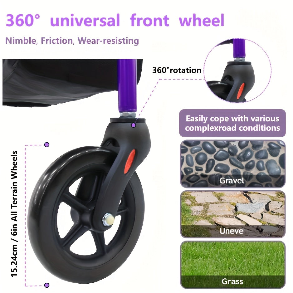 带座椅的学步车，专为老年人和成人设计，配备6英寸轮子和350磅的承重能力，适合医疗用途
