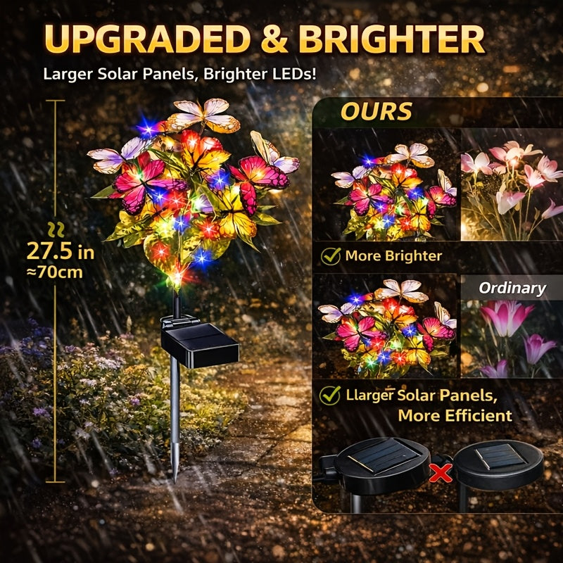 Solar Courtyard Garden Light - Latest Outdoor Solar Light, Colorful Large Butterfly Decoration, Large Size Solar Panel, More Realistic Butterfly Flowers (2/4/8 Sets) Christmas Holiday Decoration