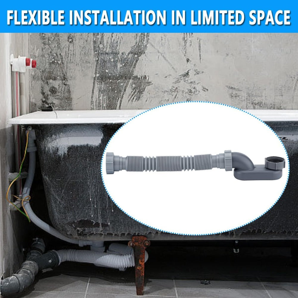 1 Set Bathtub Shower Drain Pipe - Telescopic Odor-Proof Drain Hose 2-Piece Set: 1 Gray 1-1/2" Drain Pipe + 1 Blue Teflon Tape, for Bathroom