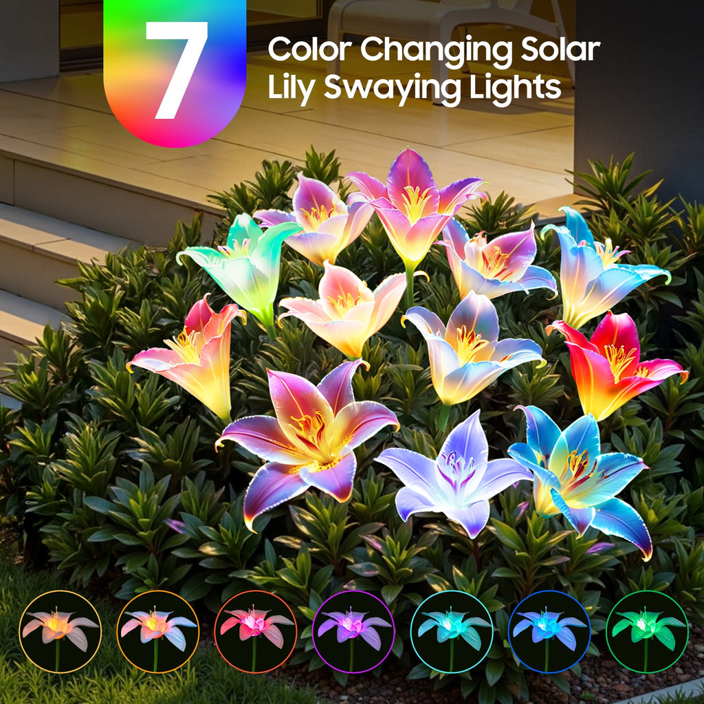 2025 New Solar Outdoor Flower Light Solar Courtyard Light Waterproof 30-Head Rose 7-Color Changing Landscape Light Suitable for Garden Path Patio Cemetery Decoration 1/2/4/6-Pack