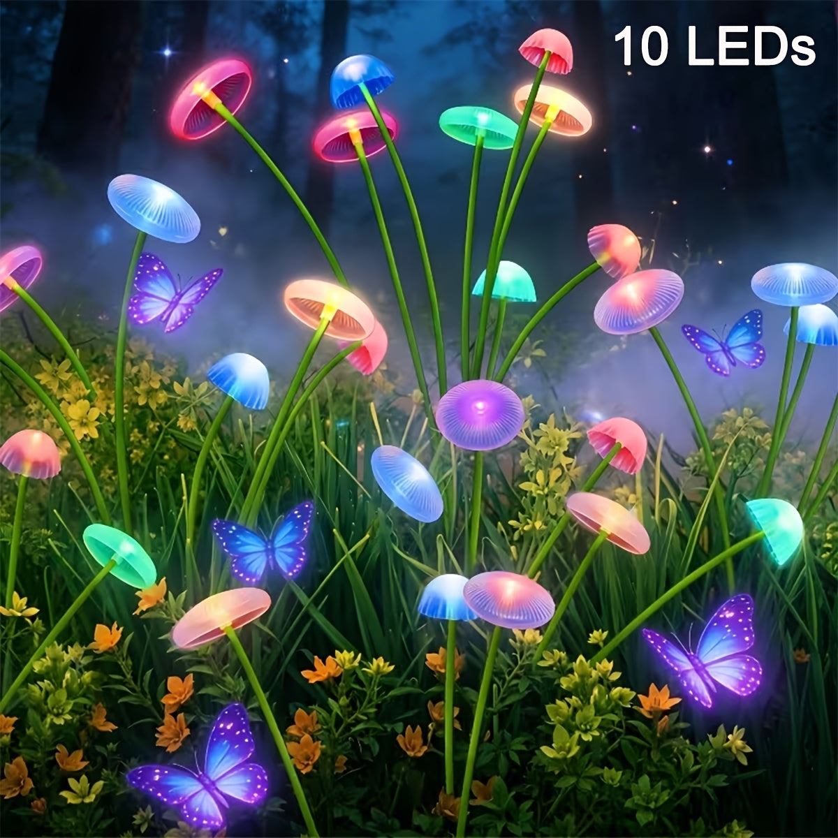 Solar Jellyfish Mushroom Light, 6/8/10 LEDs, 2 Flicker Modes, Courtyard Lawn Light Decoration | Outdoor Solar Garden Light, Perfect for Courtyard, Street, Party Tree Decoration, 11 Festival Decorations