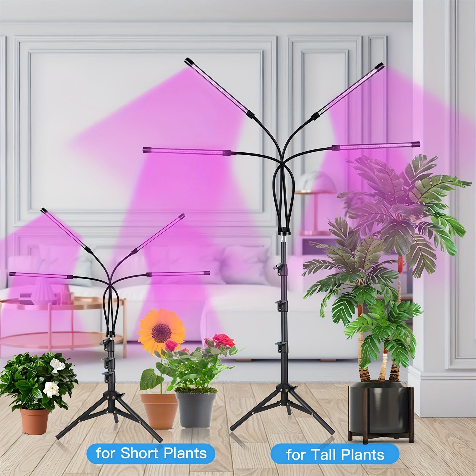 4-Head LED Plant Grow Light, Full Spectrum 3 Modes Adjustable Support Indoor Grow Lamp Home Commercial Large Coverage for Plant Night Growth