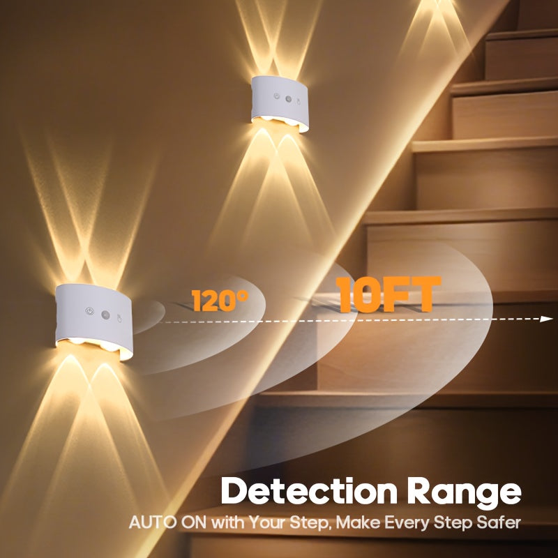 Dual-Head LED Wall Light with Motion Sensor, Touch Control, 3-Color Temperature LED Night Light, Adjustable Bedroom Spotlight and Ambient Lighting for Home and Hallway