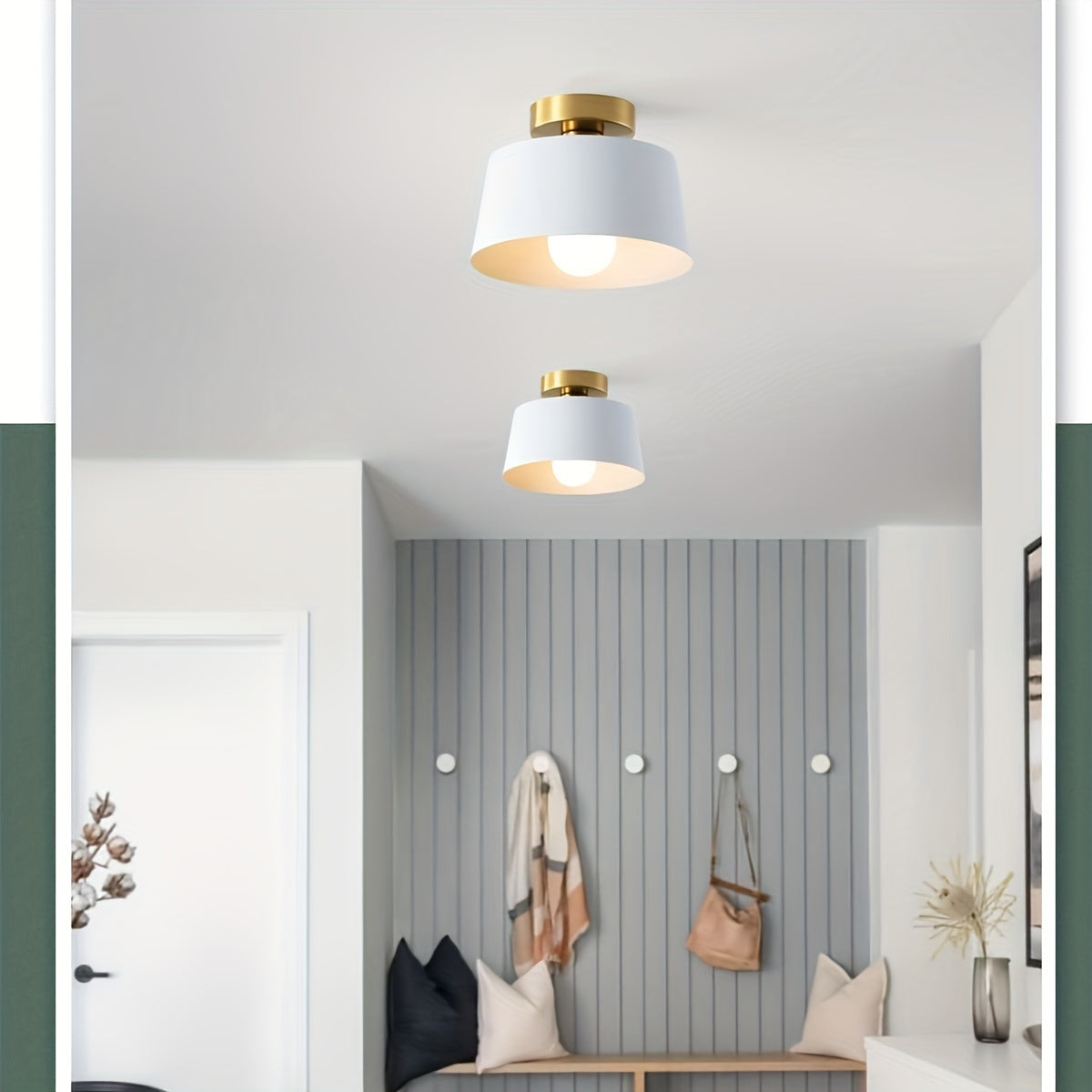 2-pack modern semi-flush mount pendant light, gold-plated base with matte white lampshade, suitable for kitchen island, dining room, grand porch, hallway, barn loft, E26 screw base (bulb not included)