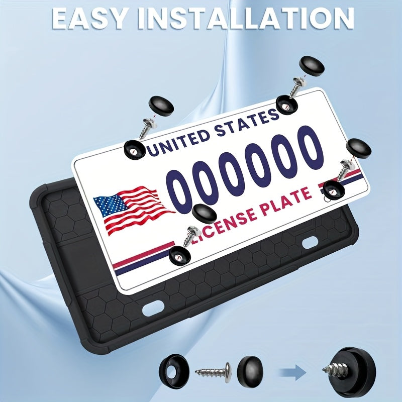 2-Piece Black Silicone License Plate Frame, Car License Plate Frame Holder, Universal Front & Rear Truck Frame Protector, Silicone License Plate Frame, Includes Installation Kit Accessories, Rustproof, Shockproof, Waterproof