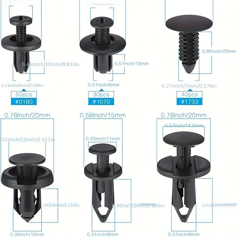 Automotive Retainer Clip Kit with 5 Removal Tools - 6 Sizes of Plastic Push-Type Trim Clips Fasteners, Car Body Bumper Fender Rivet Assortment for Trucks & Motorcycles