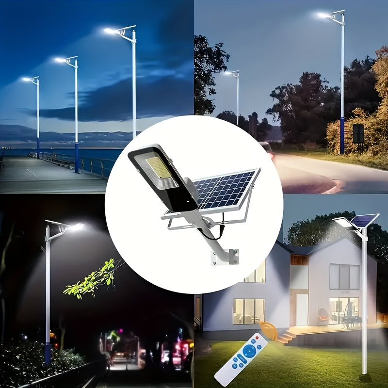 2 Pack Solar Street Light, 6500K Dimmable Waterproof LED Solar Wall Light, 6000mAh LED Street Light with Remote Control and Motion Sensor, 357 High-Brightness LED Beads, Outdoor Solar Street Light for Courtyard, Wall, Garage
