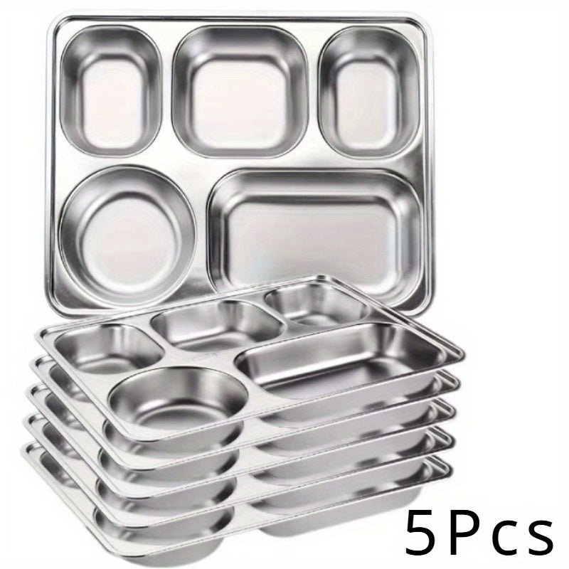 3-Pack & 5-Pack Stainless Steel Divided Tray – Perfect for Office Workers‘ Takeout Meals & Camping