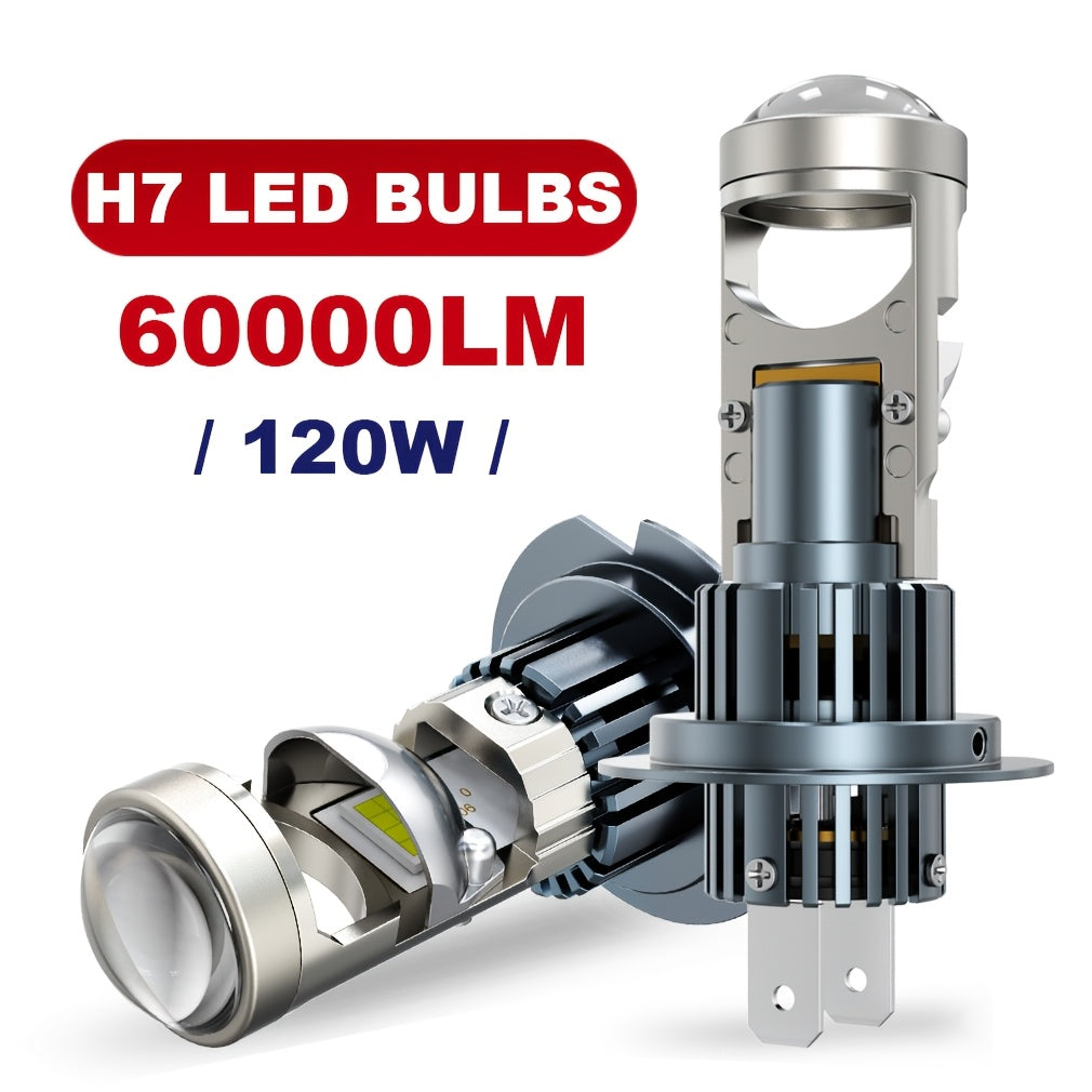 2-Pack High/Low Beam 120W H4 H7 LED Car Lens Headlight Bulbs, Super Bright 60000LM H11 9005 HB3 9006 HB4 Car Lens Lights, Turbo LED Lights, Car Headlights, Plug-and-Play, 12V, with Canbus Interface