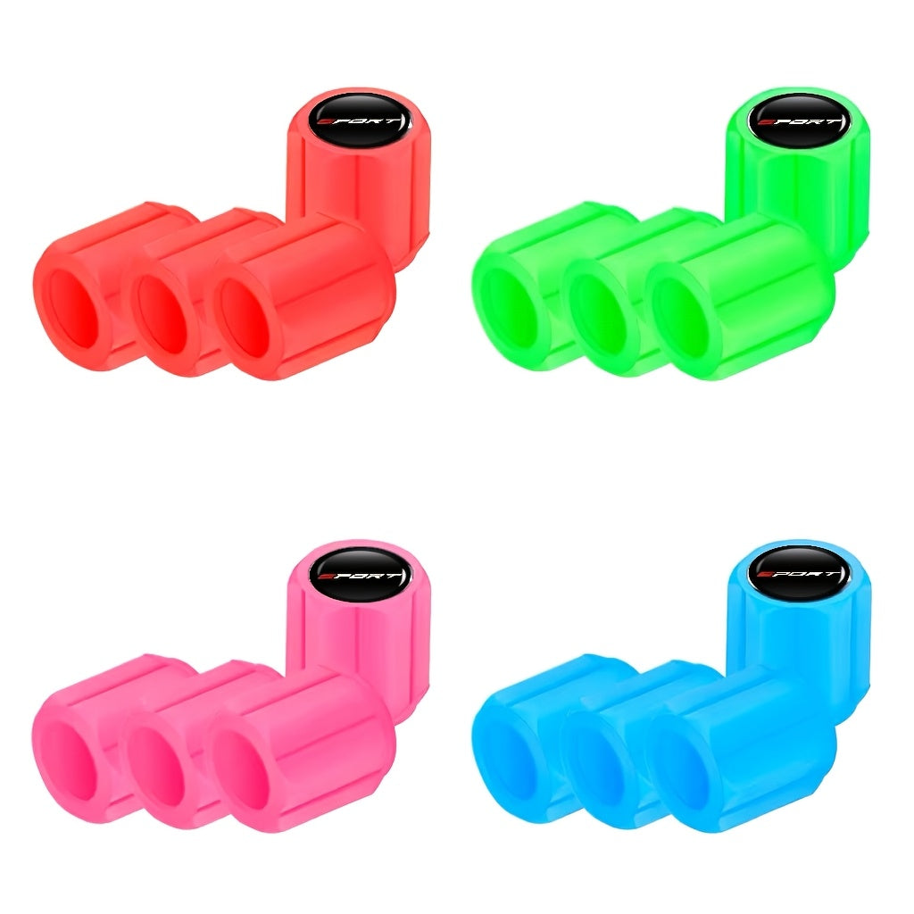 2025 New First Release 8-Pack Fluorescent Valve Caps with Sport Logo, Durable Material Structure, Snug Fit for Valve Core Protection - Suitable for Car, Motorcycle and Other Vehicle Valve Stems