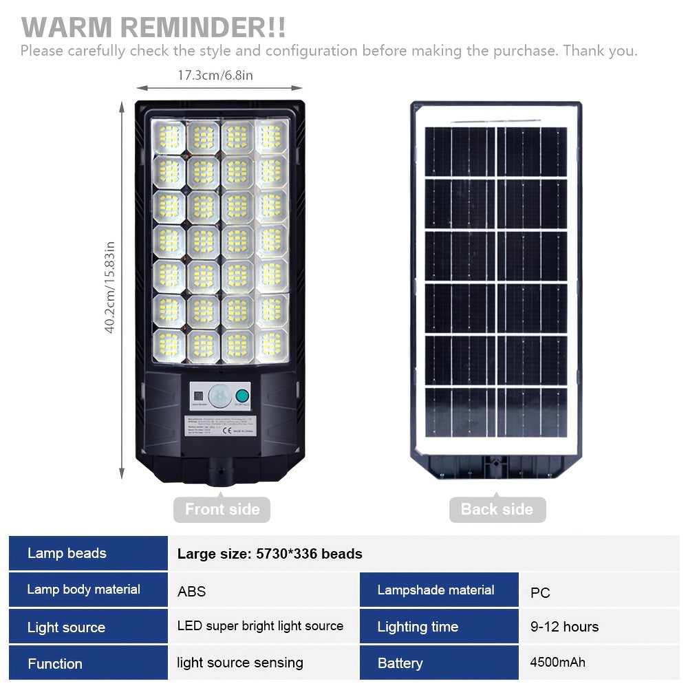 Powerful LED Solar Street Light, Auto Sensor Switch Solar Wall Light, Dusk-to-Dawn Solar Floodlight, 144LED/240LED/336LED Beads, Perfect for Area Lighting, Courtyard, Garage Entrance - Wide Angle Illumination Light