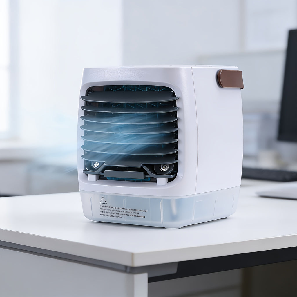 Portable Mini Desktop Mist Air Cooler, 7 Color Night Light Rechargeable Small Cooling Fan, 4 Speed 16.91oz Water Tank Quiet Desktop Fan, Type-C Charging for Home Office Bedroom