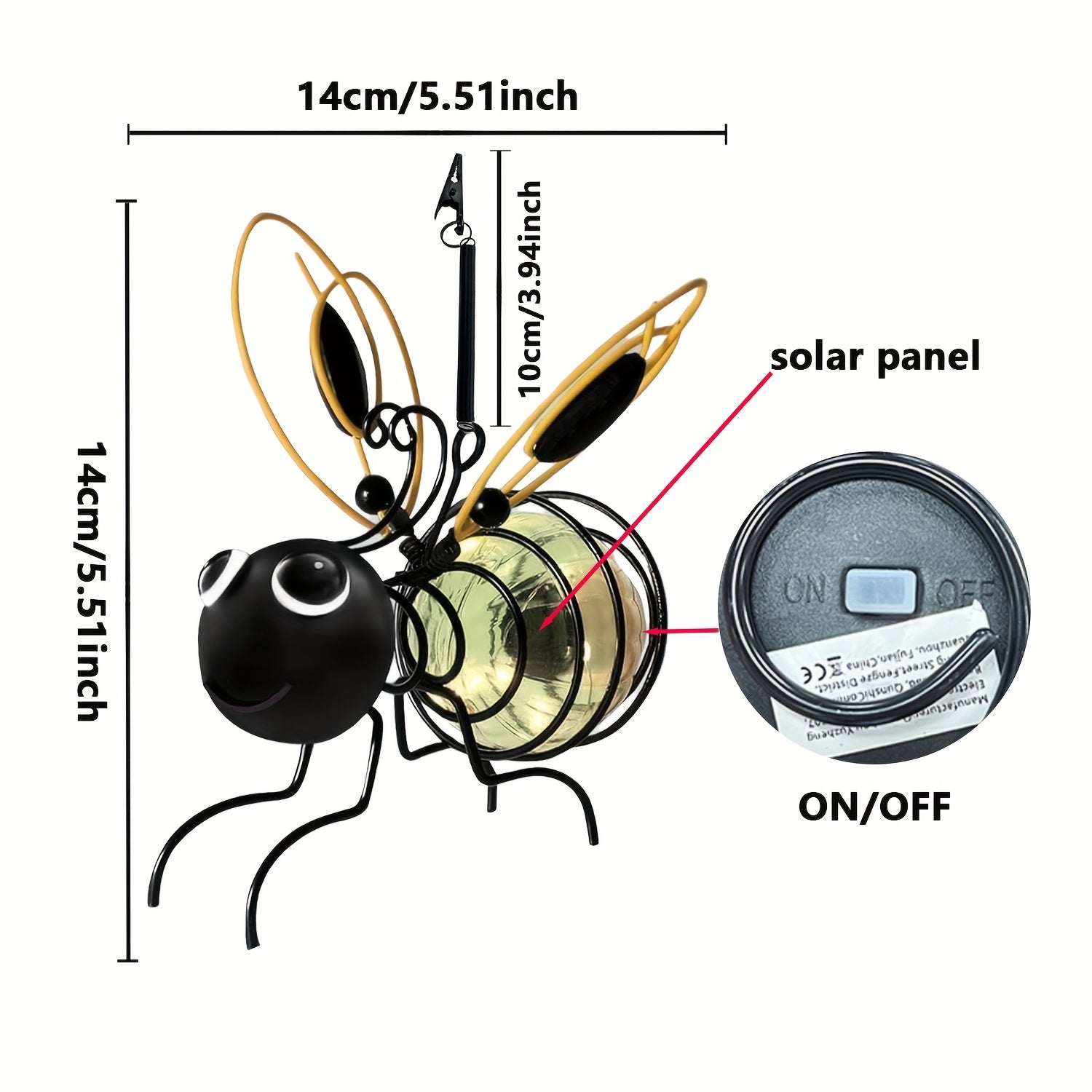 Outdoor Bee Lighting Decoration - Solar Hanging Bee Decoration with Flexible Spring Outdoor Hanging Solar Light, for Garden Decoration, Courtyard, Yard, Porch & Birthday Gift (Yellow)