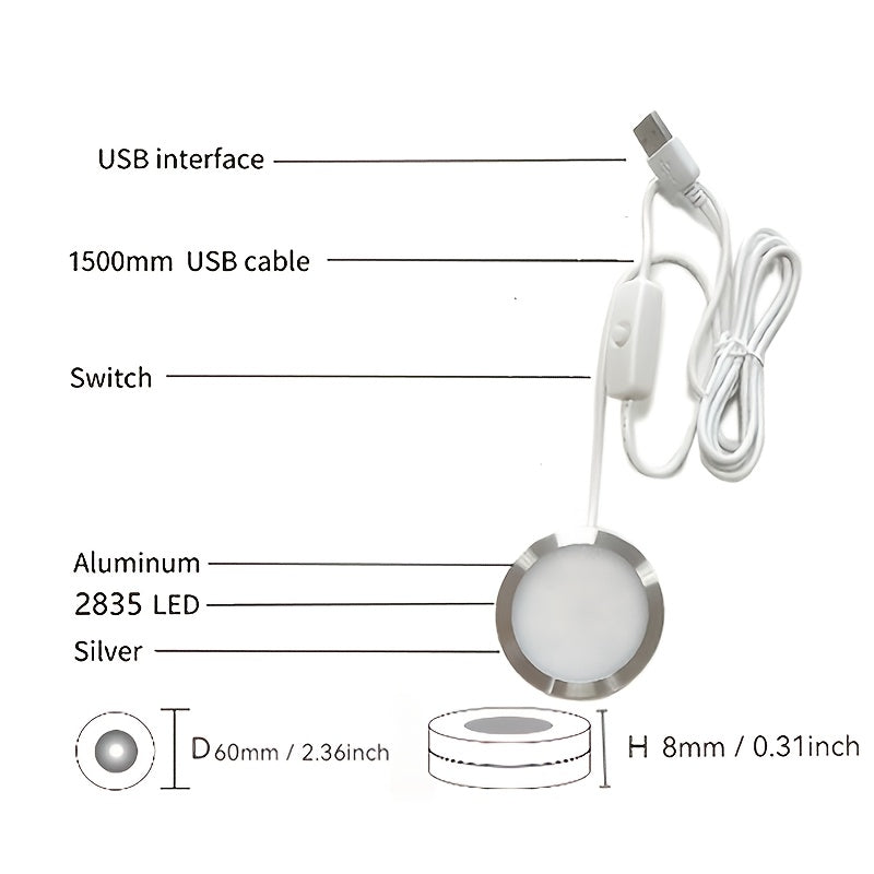 3D 打印台灯 LED 组件 DIY 模型 ，超薄 8mm，直径 60mm、LED 筒灯 / 射灯、适用场景（台灯，办公，衣卫橱、酒柜、展柜，）DIY 复活节礼物、科技爱好者，只有灯组无 3D 打印模型。