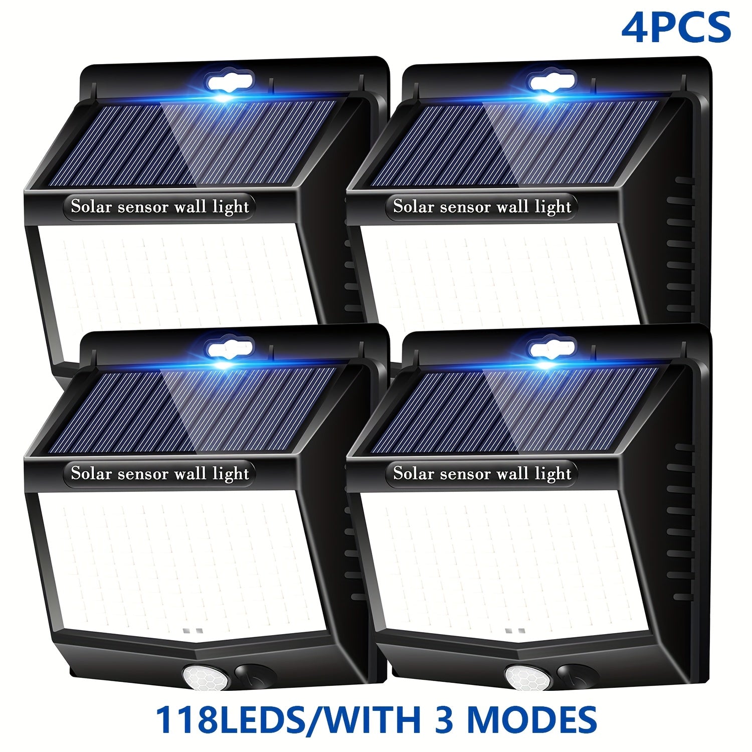 1/2/4 Pack Outdoor Solar Street Light, with 118 LEDs, Motion Sensor and Light Sensor Wall Light, IP65, Exterior Wall Light with 3 Modes, Perfect for Courtyard, Garage, Porch and Garden Lighting, LED Smart Night Light, Dusk-to-Dawn Searchlight