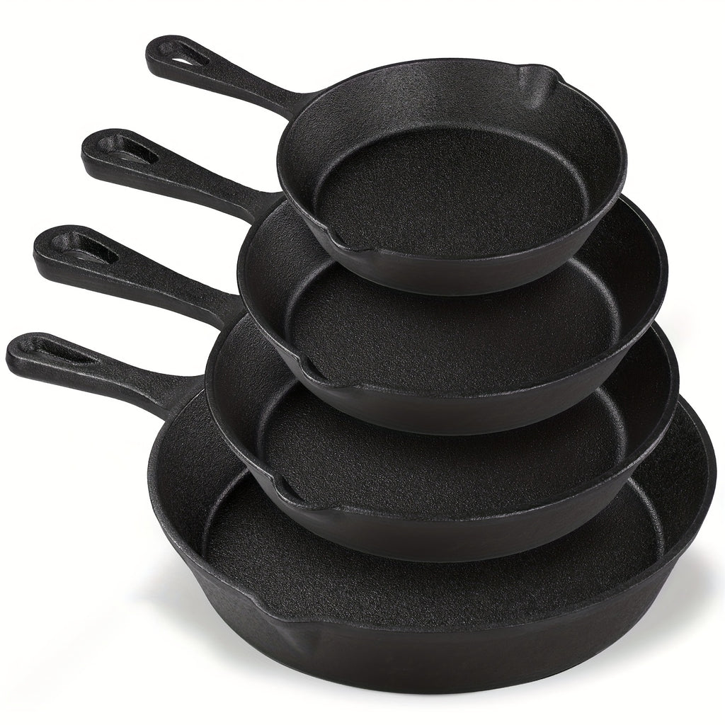 1/3/4 Pcs Cast Iron Skillet Set, Heavy-Duty Pre-Seasoned Frying Pan, Excellent Heat Retention, Non-Stick, Multifunctional Design with Ergonomic Handle, Ideal for Indoor and Outdoor Cooking