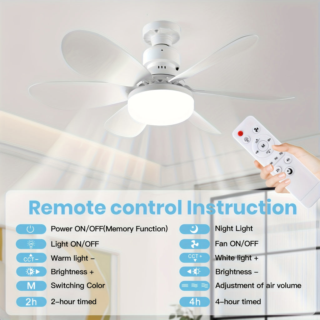 20.5/16.5 Inch White Multi-Color Flush Mount Ceiling Fan Light with Remote, E27/E26 Base 6-Blade LED Fan Light, 3 Light Colors & 3 Wind Speeds, 40W Bulb Replacement Ceiling Fan Lamp Perfect for Bedroom Home Use
