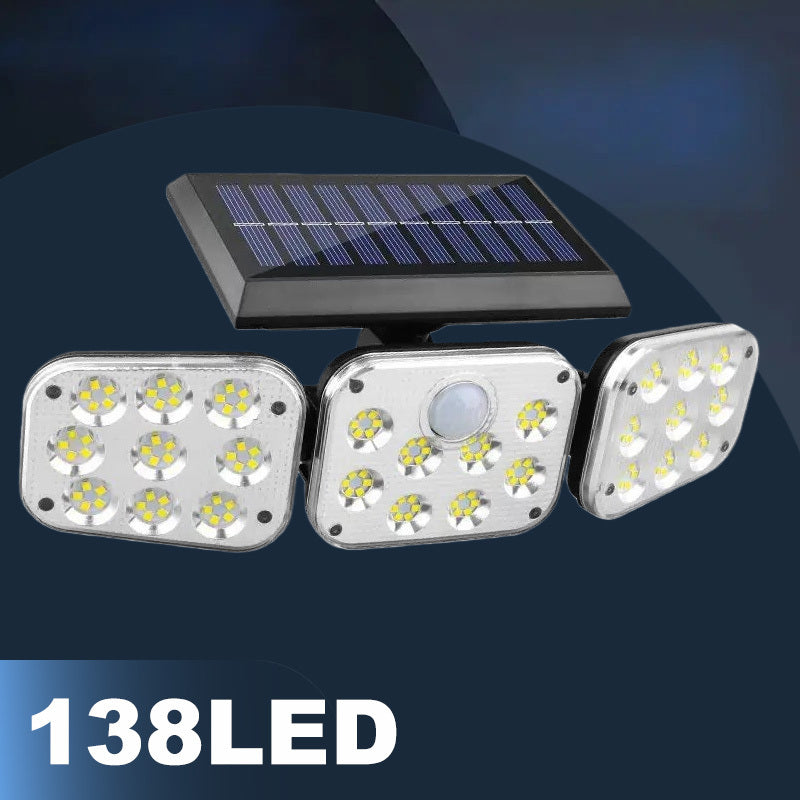 One-Piece, Equipped with 3 Rotatable LED Heads, Total 138 LED Beads, Wireless Sensor Solar Light; 270° Wide Angle Illumination, All-Round Security Outdoor Solar Spotlight, Semi-Flush Mount Plastic Wall Light, Solar Powered, No Wiring Needed