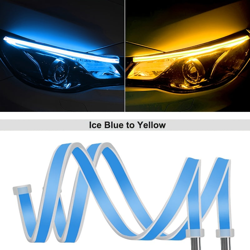2pcs 12V LED 灯条 - 可变形汽车白色和黄色流光灯，用于指示灯和环境照明，不需要电池，≤36V 运行，非常适合汽车和房间装饰，指示灯|现代汽车照明|LED 灯条