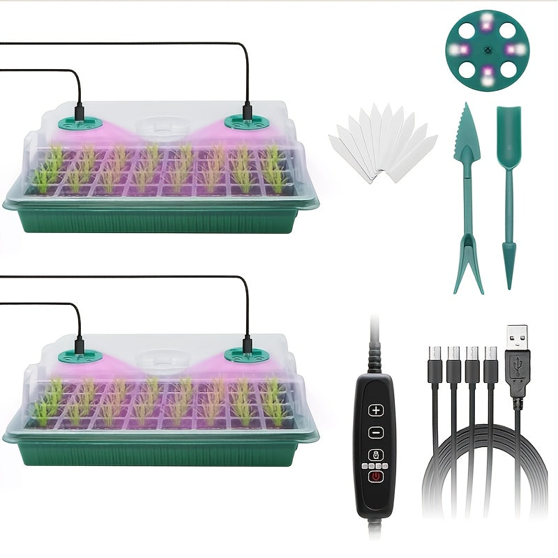 2 Packs 80 Cells / 5 Packs 60 Cells Seed Starter Tray with Grow Light, Seed Starting Kit, Timed Seed Tray, Adjustable Brightness & Humidity, Greenhouse & Garden Seed Planting, Indoor Plant Grow Light