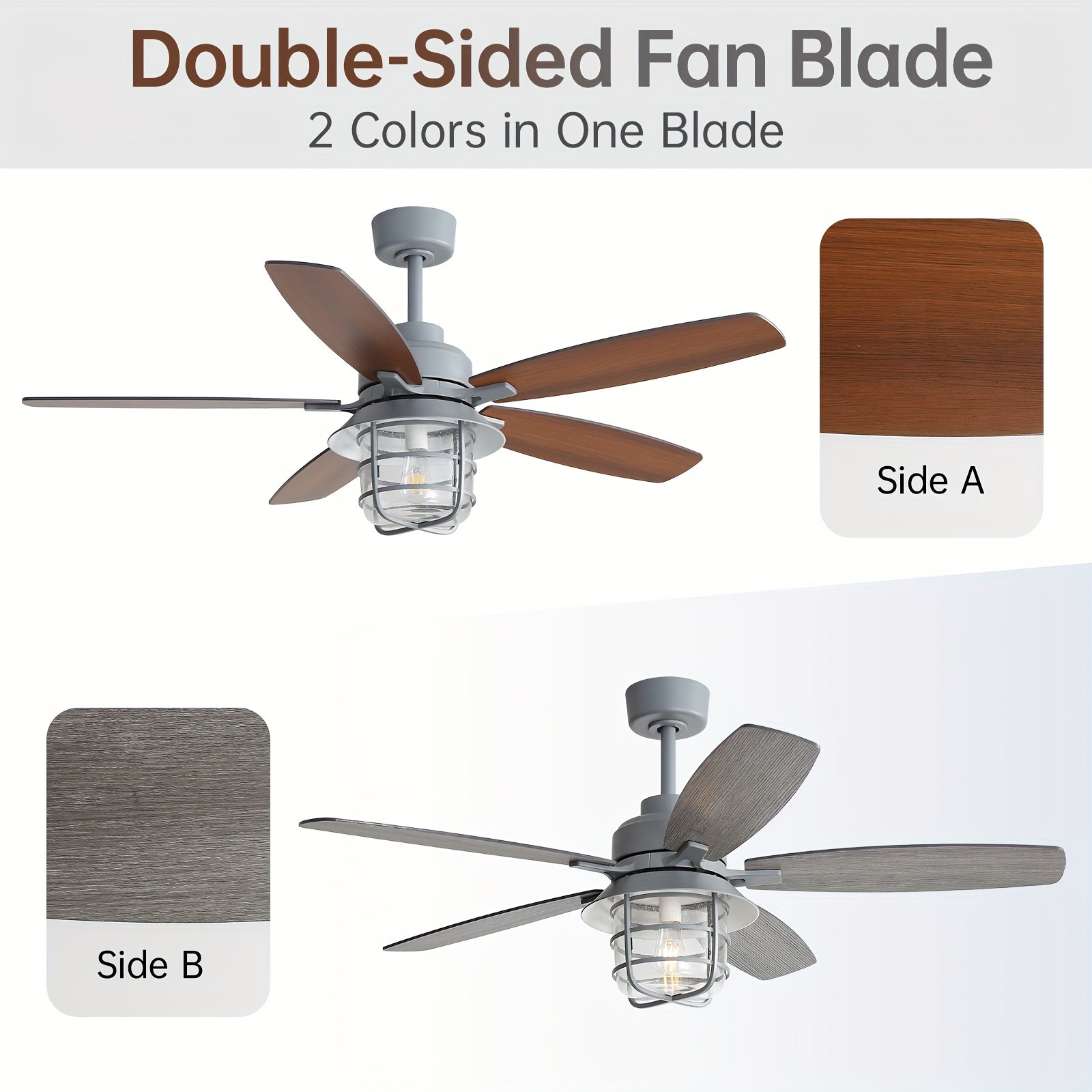 Sofucor 52" Ceiling Fan with Light, 5 Blades, Glass Lampshade, Remote Control, E26 Bulb Included, Quiet Operation, Dimmable, Large DC Motor Ceiling Fan