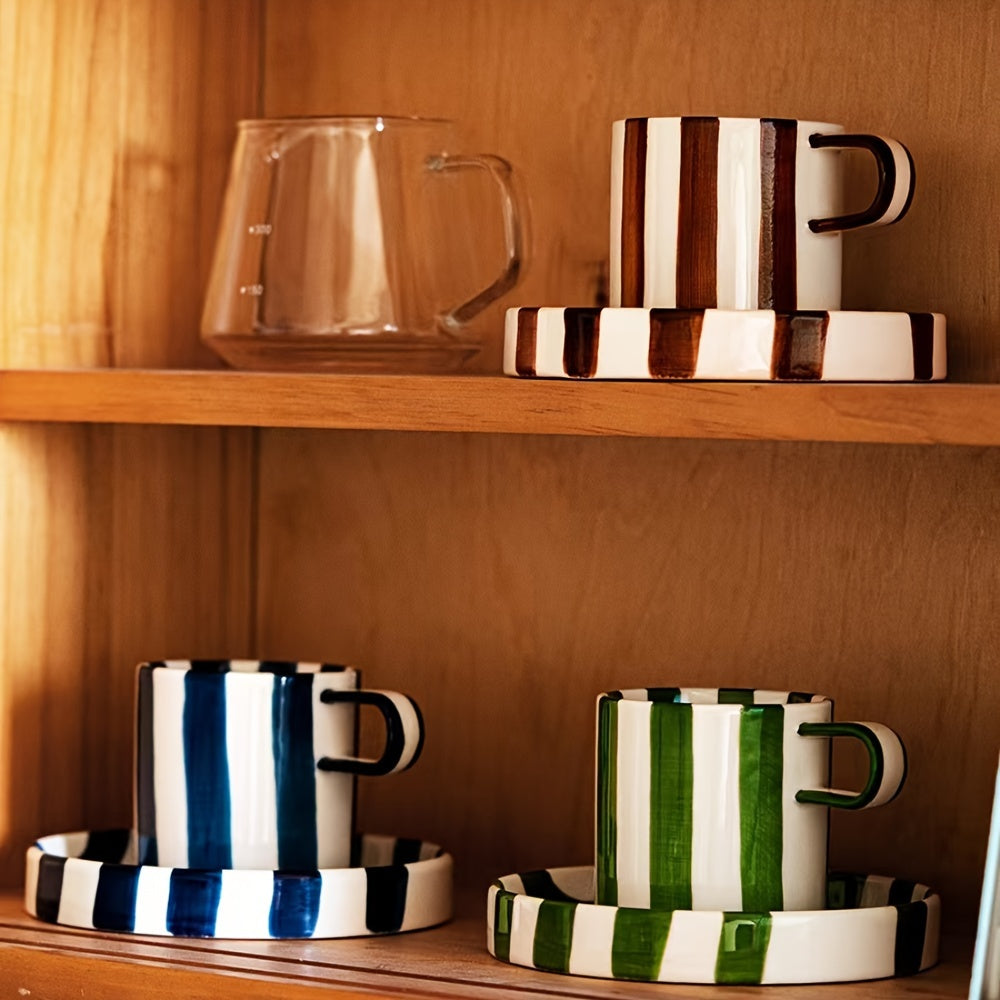 1 Set of Creative Ceramic Coffee Cup & Saucer Set, Breakfast Milk Cup & Afternoon Tea Cup Set with Saucer, Suitable for Home & Office, 250ml / 8.5oz/ Fr: 1 Set de Tasse à café et soucoupe en céramique créative