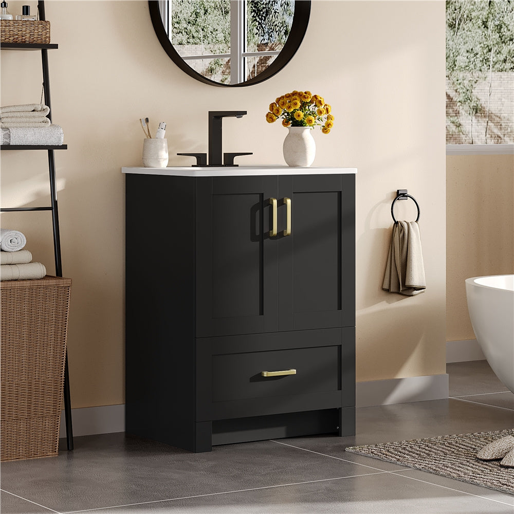Costoffs Freestanding Bathroom Vanity with Ceramic Sink - 2-Door Base Cabinet with Drawers, Modern Bathroom Storage Combo Set, Home Furniture