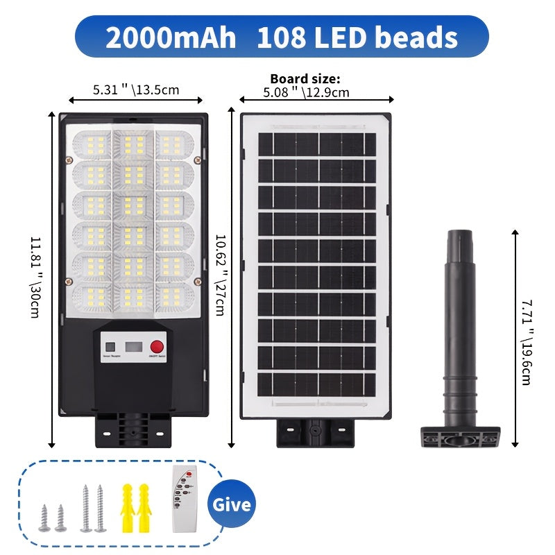 2/1 Pack 3D Curved Integrated Solar Street Light with Sensor, Solar Street Light with Remote Control, Perfect for Parking Lots, Courtyards, Gardens, Villas, Outdoor Solar Light