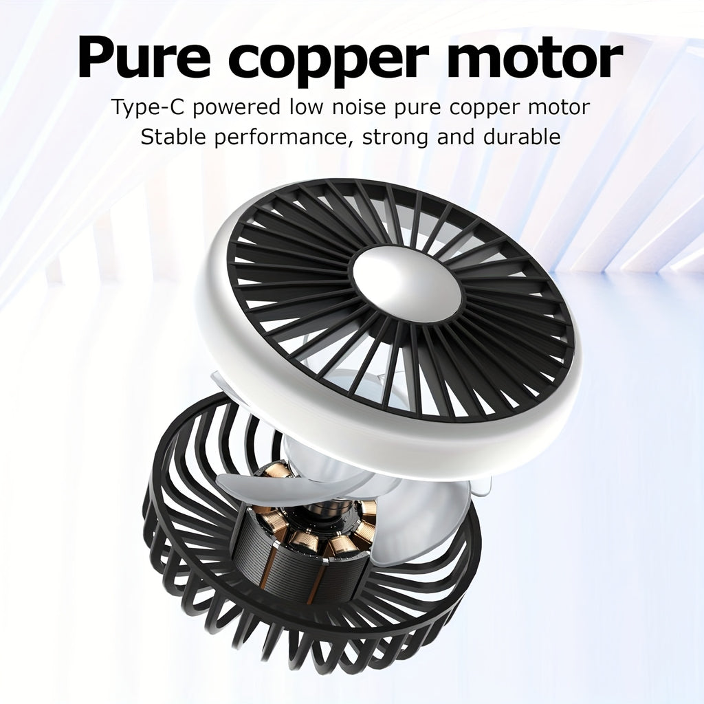 Dual-Head USB Car Hose Fan, Rear Seat Specific, 360° Rotation, 3-Speed Strong Wind, USB Powered Car Cooler, Compatible with Laptops, for Sedans, SUVs, RVs, Trucks