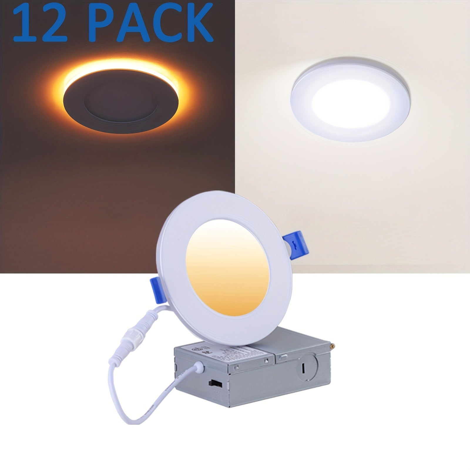 12-LED gimlet light - 3-inch recessed, dimmable, with night light mode, adjustable color temperature (2700K-5000K), 6W, 120V, ETL certified, selectable, 2700K/3000K/3500K/4000K