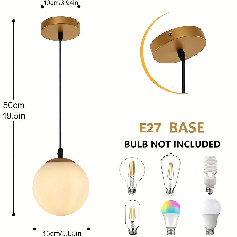 Iron modern globe pendant light, with E27 screw base milky white acrylic lampshade, creative pendant light, adjustable hanging lighting fixture, suitable for living room, bedroom, kitchen, dining room, hallway.