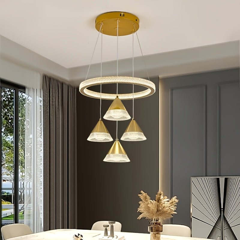 Modern LED Indoor Pendant Light with 4 Cone Pendant Decor, 3-Color Temperature Adjustable Color Temperature Lighting Fixture