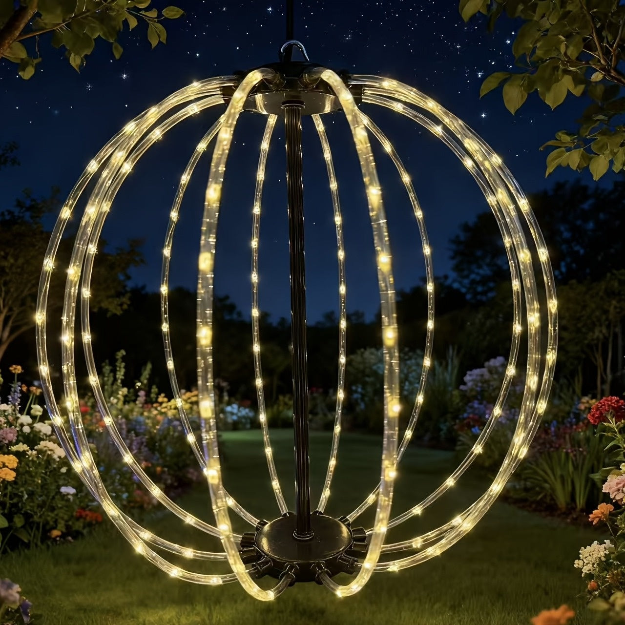 Outdoor Detachable Solar Round Ball Light, Lighting Effect with Flowing Water Function, 144 LEDs, 8 Lighting Modes, 3 Colors Optional, Outdoor Decoration, Suitable for New Year, Party, Wedding, Thanksgiving, Christmas, Camping