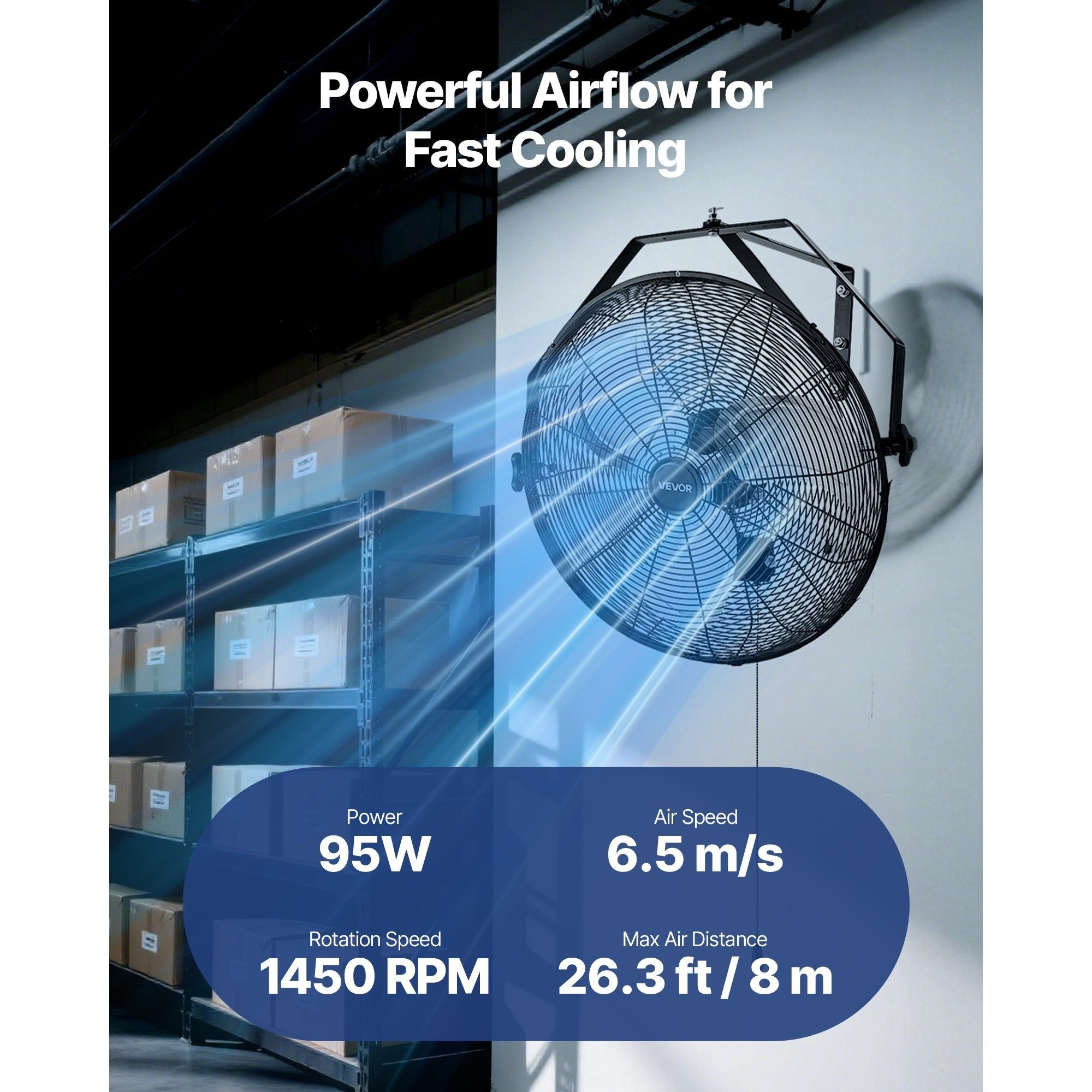 VEVOR 18" / 20" Industrial Wall Mount Fan, 3 Speeds, 4000 CFM / 4650 CFM, Garage Workshop Fan